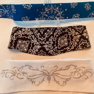 Biker Rhinestone Head Wraps Bandana Soft White Sparkle Butterfly